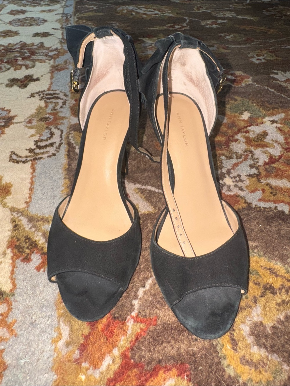 Ann Taylor Black Open-Toe Ankle-Strap Heels